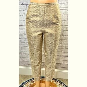 Vintage Talbots Women's Gold Jacquard Silk Slim Cropped Ankle Pants Size 6